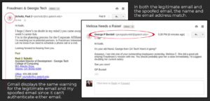 spoofed message compare to real email without DMARC spoofed message compare to real email without DMARC